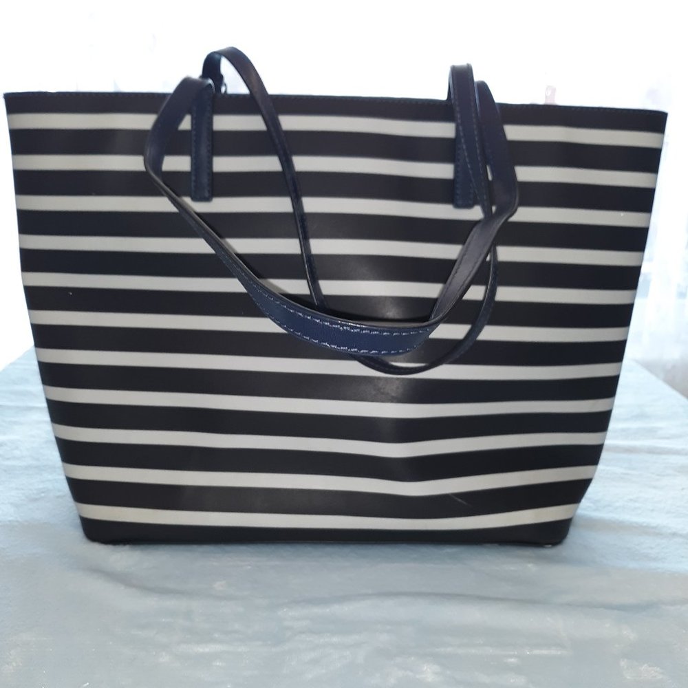 Kate Spade New York Janie medIum blue & white striped leather tote with charm - Picture 2 of 10